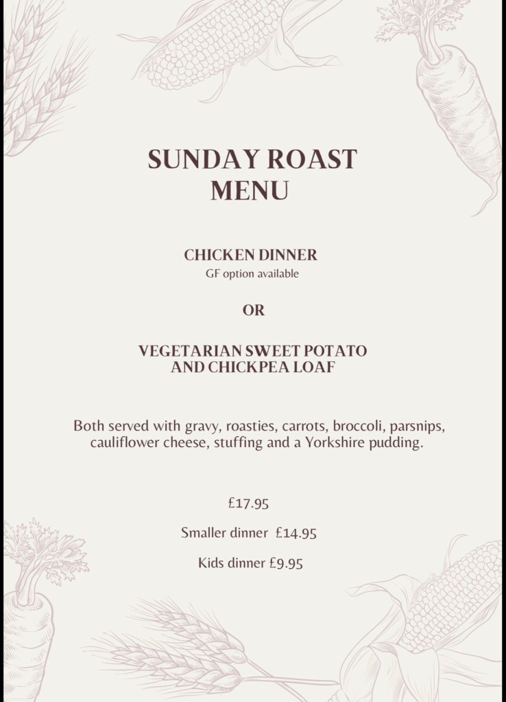 SUNDAY ROAST MENU